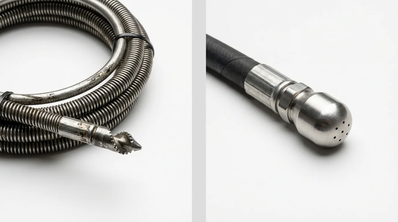 Drain snake cable and hydro jetting nozzle used for drain cleaning in Rock Rapids, IA