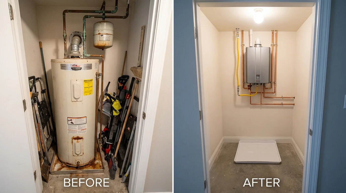 Tank water heater versus wall-mounted tankless unit comparison for Rock Rapids, IA homeowners