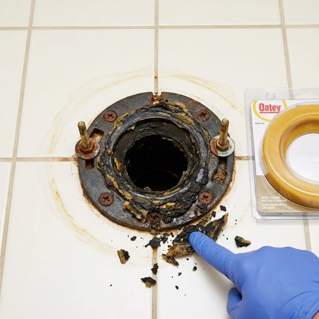 Failed wax ring showing water seepage at the base of a toilet in a Rock Rapids, IA home