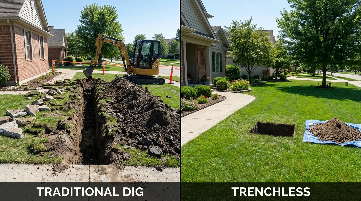 Trenchless sewer repair with minimal yard damage versus traditional excavation in Rock Rapids, IA